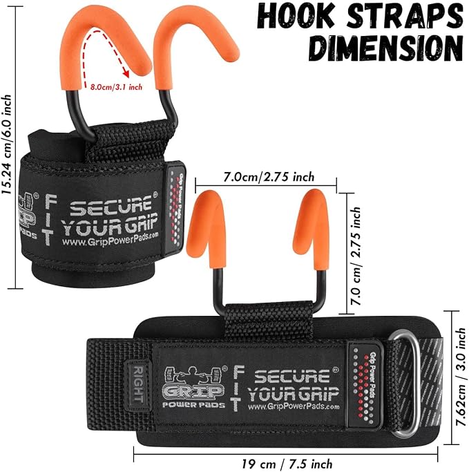 Weight Lifting Rod Hooks Heavy Duty Wrist Wraps Power Weight Lifting Training Gym Grips Straps Set of 2