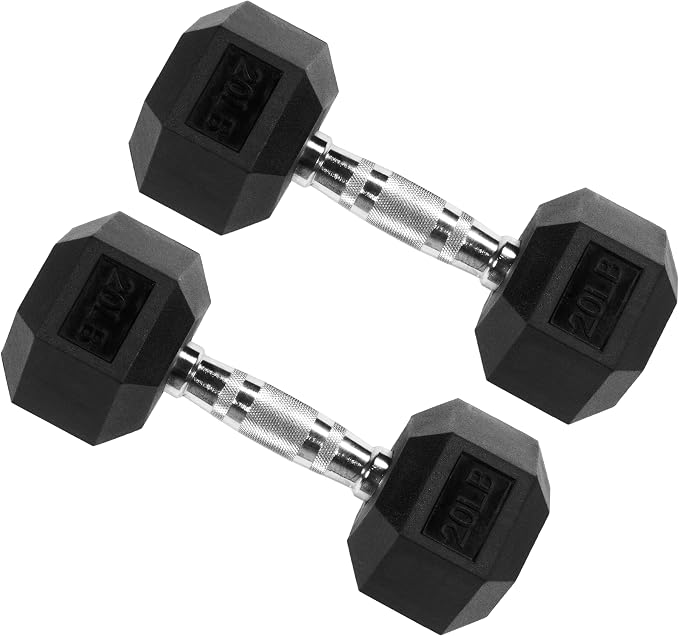 Signature Fitness Rubber Coated Hex Dumbbells Hand Weights for Exercises and Fitness Home Gym, 5-50 lbs, Pairs