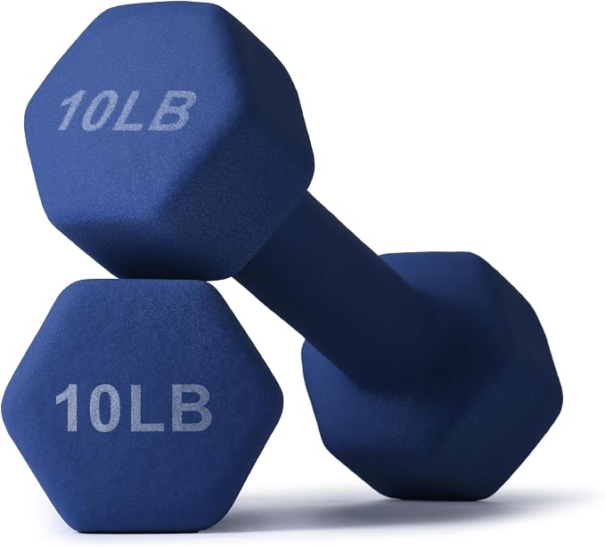 Portzon Dumbbells Neoprene with Non Slip Grip weight for Total Body Workout Compatible with of 2 Set,1-15 LB, Anti-Slip, Anti-roll, Hex Shape