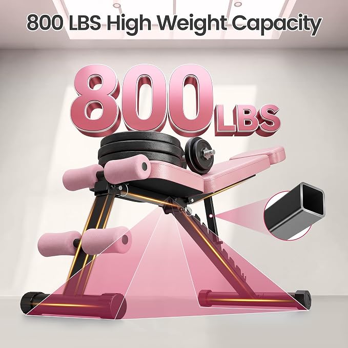Foldable Weight Bench 800LBS, Adjustable Workout Bench with 10 Backrest Positions & Extended Headrest, Incline Decline Flat Bench Press for Home Gym Small Space Strength Training