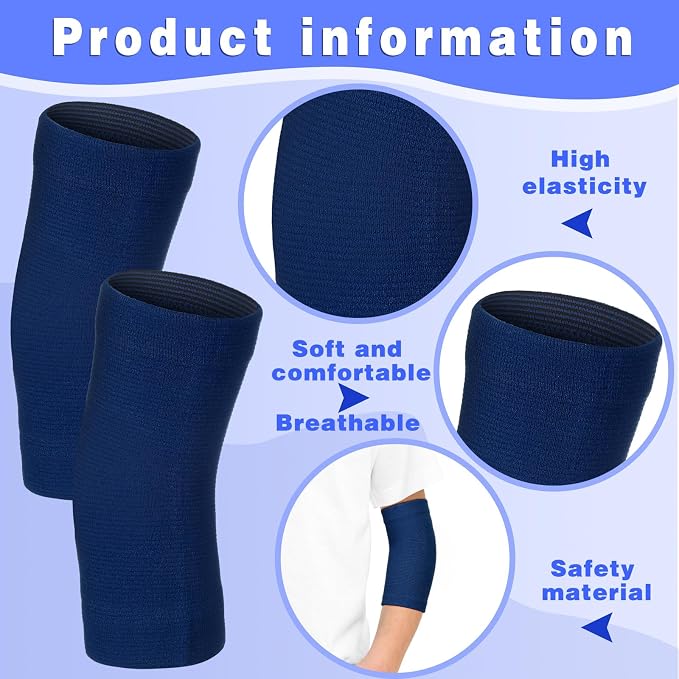 Lenwen 4 Pairs Kids Elbow Brace Compression Arm Elbow Sleeve Knit Guard Gym Protectors for Boys Teen Children Girls Basketball Volleyball Tennis Cycling(5-10 Years,Black, Dark Blue)