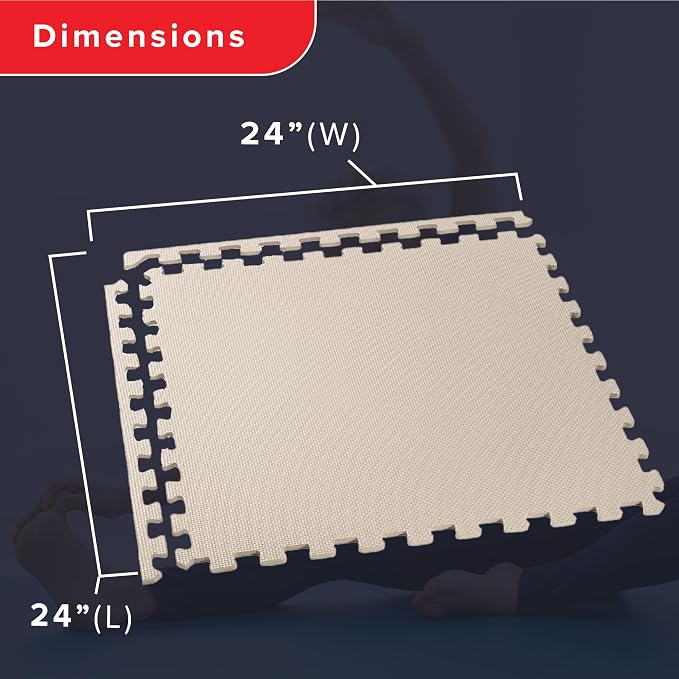 We Sell Mats 1/2" Thick Multipurpose EVA Foam Exercise Floor Mat, Interlocking Tiles, Anti-Fatigue for Home or Gym, 24 in x 24 in, 25 Tiles, Sand