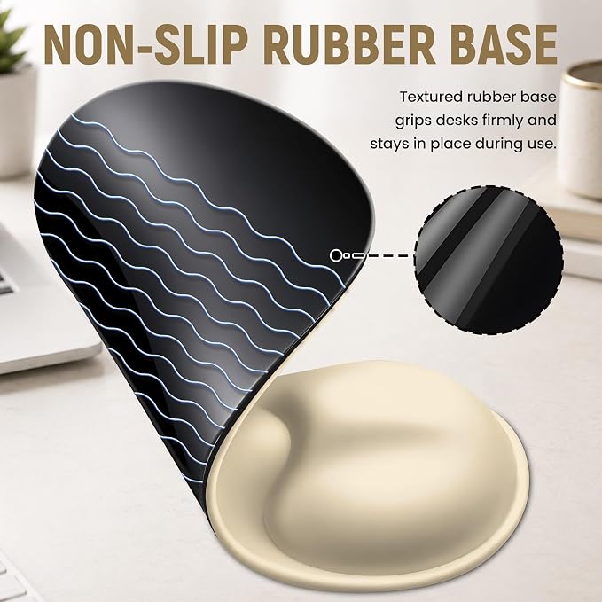 Ergonomic Mouse Pad with Wrist Rest, Gel Wrist Support, Beige | 10.2 x 7.6 in Mouse Pad with Smooth Fabric Surface and Non-Slip Rubber Base for Office, Home, Study, and Gaming