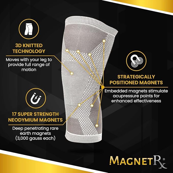 MagnetRX® Magnetic Knee Sleeve – (2-Pack) Effective Compression Knee Brace with Magnets for Knee Comfort & Recovery – Magnetic Knee Brace Support (Large)