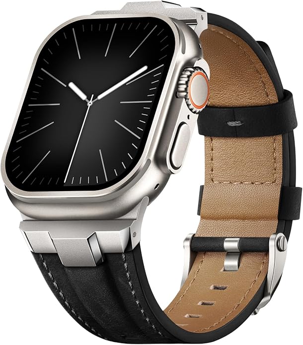 Suitisbest Leather Band Compatible for Apple Watch Ultra Band 49mm 46mm 45mm 44mm 42mm 41mm 40mm, Genuine Leather Replacement Strap for iWatch series 11 10 9 8 7 6 5 4 3 2 1, SE 3 2 1, Ultra 3 2 1