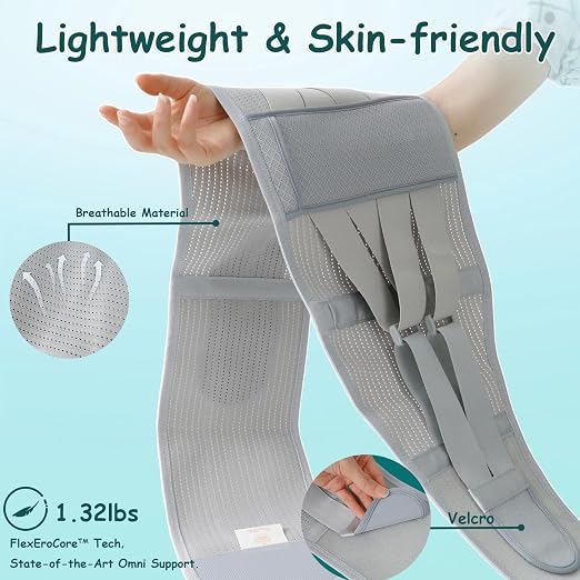King Mills Plus Size Back Brace for Lower Back Pain, Belly: 52"-60" | Breathable Obese Belly Support, For Sciatica, Scoliosis, Two Sets of Support Bars, Lightweight