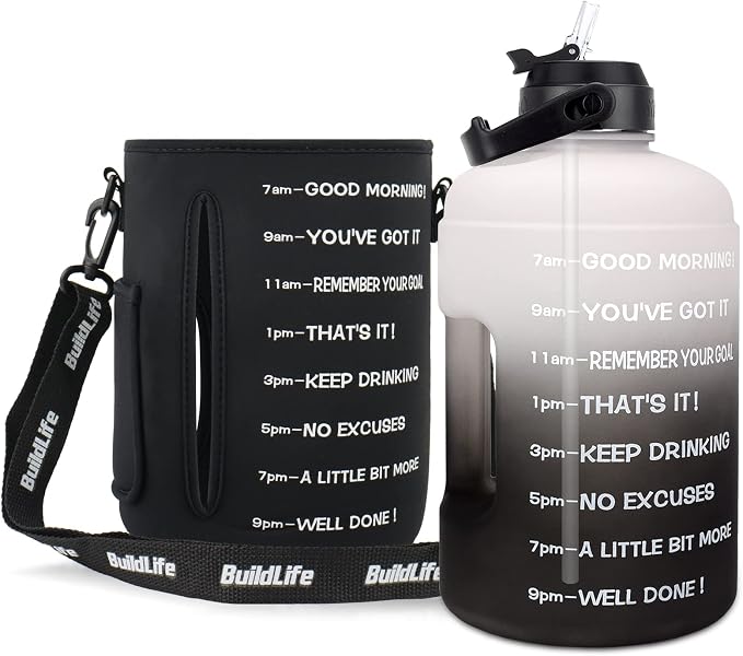 QuiFit 1 Gallon Water Bottle - with Straw & Motivational Time Marker Leak-Proof BPA Free Reusable Gym Sports Outdoor Large(128OZ/73OZ) Capacity Water Jug