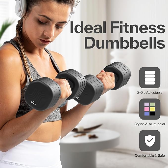 Adjustable Dumbbell Set of 2: Sportneer 4 in 1 Free Weights Dumbbells Set for Women, Hand Weights for Women at Home, Available in 5 lb × 2 and 10 lb × 2 Sets with Soft Rubber Handle for Home Gym Exercise Training