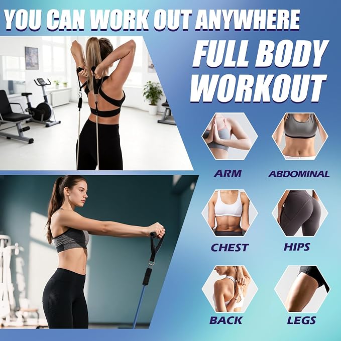 WHATAFIT Resistance Bands with Handles, 5-Level Exercise Bands for Workout | Natural latex,10-50 lbs, stackable to 150,Ankle Straps, Door Anchor,Guide. For Strength, Yoga,Home Gym,Travel & Workout.