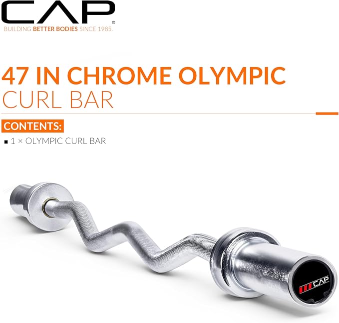 CAP 47" Olympic EZ Curl Bar | Heavy Duty Solid Steel, 200 lb Capacity
