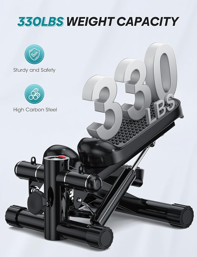Mini Stepper for Exercise at Home, 330LBS Portable Stair Climber Machine | Includes resistance bands, adjustable height stair stepper with LED monitor for full body workout