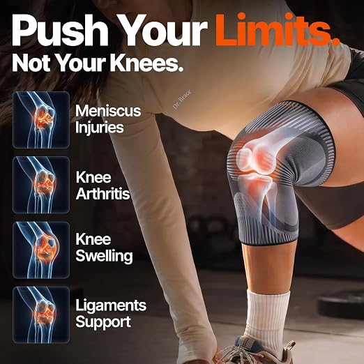 DR. BRACE Elite Compression Knee Brace for Women & Men, (2-Pack) Knee Support Compression Sleeve, Workout Sports Knee Braces for Meniscus Tear, ACL & Arthritis Pain Relief - Check Size Guide Video (Orion, Large)