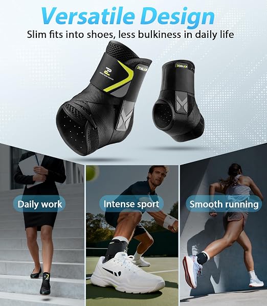 ZOELION Ankle Brace for Men Women with Auto-adaptive Side Pads, [Slim Fit & Flex Support] Ankle Stabilizer Support, Quick Hook & Loop Lace Up Ankle Brace for Sprained Ankle,Injury Recovery,Sports,S