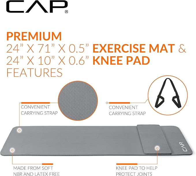 CAP Barbell 1/2-Inch High Density Exercise Yoga Mat with Strap | Multiple Options