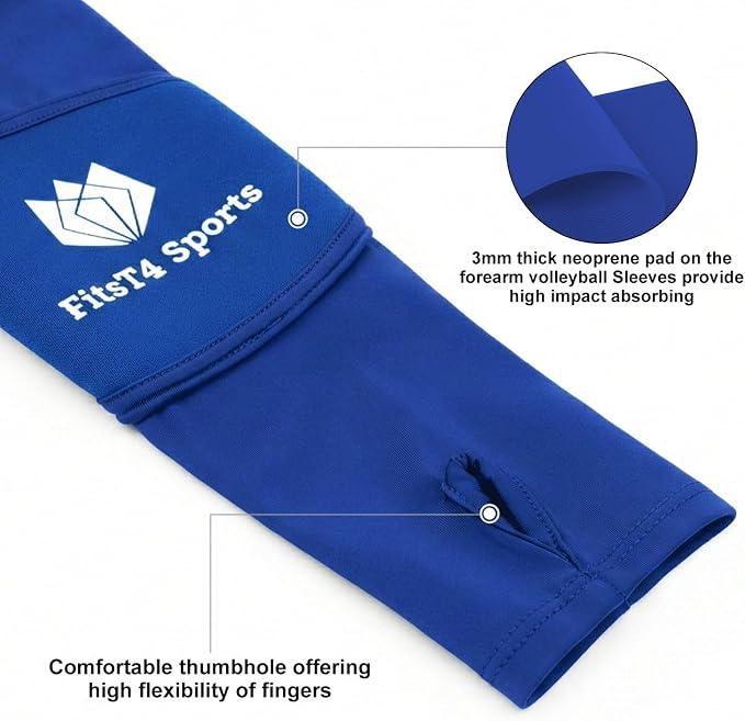 FitsT4 Sports Volleyball Arm Sleeves for Girls Passing Forearm Sleeves with Protection Pads and Thumbhole for Youth