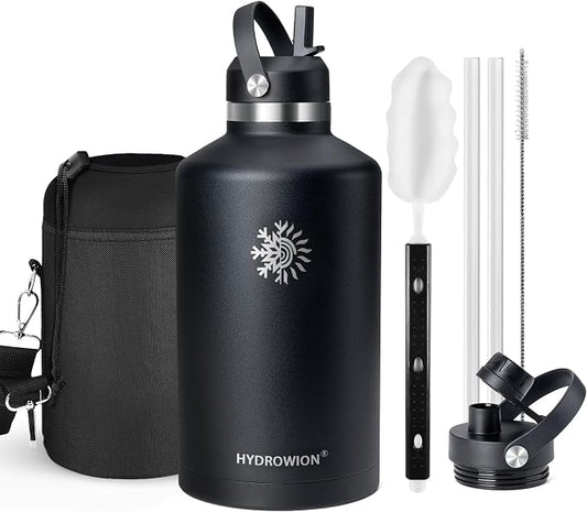 64oz Insulated Water Bottle, Triple Wall Vacuum Stainless Steel Bottle, 48H Cold & 24H Hot, Leak-Proof BPA-F Jug with Straw & Spout Lids for Sports & Outdoor