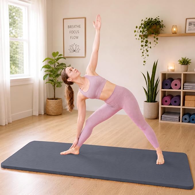 HULKFIT High Density Non Slip Yoga Mat, Extra Thick Exercise Mat with Carrying Strap, for Pilates, Fitness, Home Gym & Floor Workouts - Multiple Thickness & Multiple Color