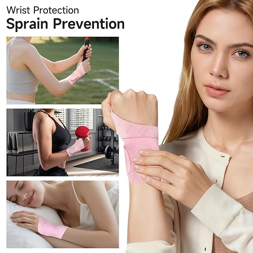 Ultra-Thin Wrist Brace Support for Carpal Tunnel, Pink | Wrist Brace for TFCC Tears, Elastic Wrist Wraps for Weightlifting, Typing, Gym, Day Night Wrist Support for Tendonitis, DRUJ