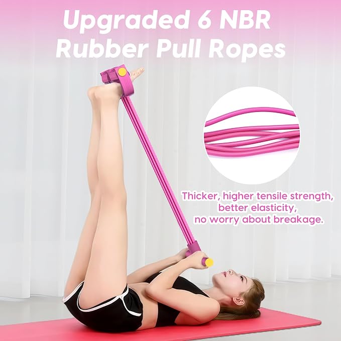 Resistance Bands with Handles, 6-Tube Elastic Pedal Resistance Band for Working Out, Durable Natural Rubber Exercise Bands, Multifunction Exercise Equipment for Abdomen, Waist, Arm, Leg Stretching