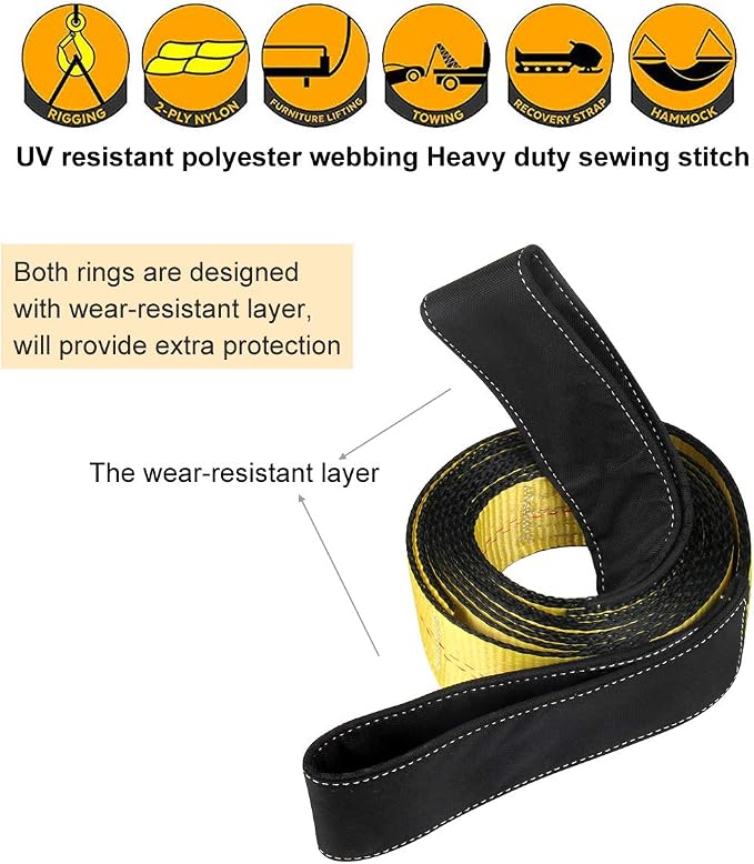 Lift Sling Straps 10'x2 15,000 Pound Capacity 2-Pack Heavy Duty Lifting Slings Web Sling Tree Saver Recovery Strap Web Sling Winch Strap Yellow