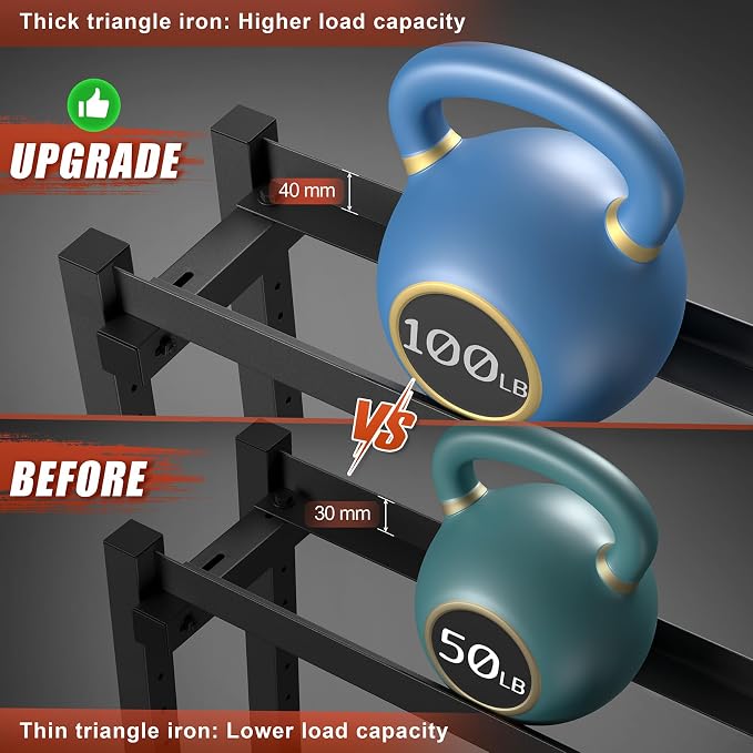 Jusgym Dumbbell Rack Stand Only, 3 Tier Adjustable Height & Angle 1200LBS | 48" Wide H-Shaped Stable Frame & Space-Saving Design, Heavy Duty Weight Rack for Home Gym, Fits Dumbbells Kettlebells, Plates