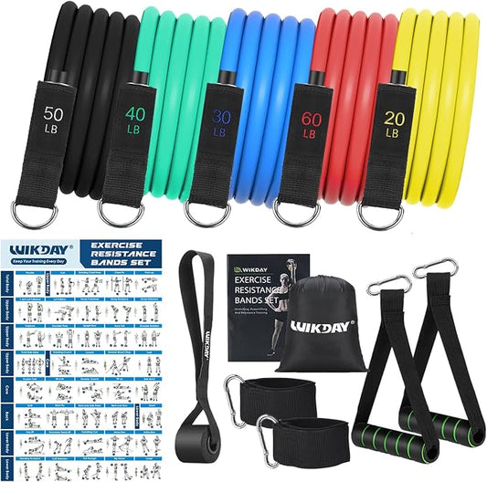 WIKDAY Exercise Resistance Bands with Handles for Working Out Workout Bands Set with Door Anchor for Physical Therapy, Yoga, Pilates