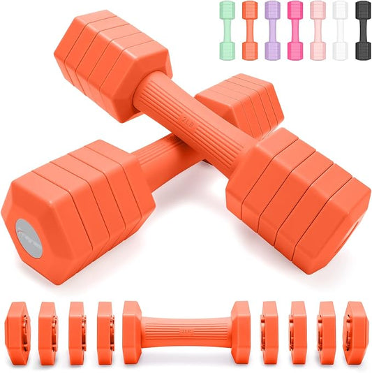 Adjustable Dumbbells Set, 4 in 1 Hand Weights Set for Women Men 10 LB/ 12 LB Dumbbell Pair Each 2lbs 3lbs 4lbs 5lbs Weights Dumbbells Set with TPU Soft Rubber Handle for Home Gym Exercise Fitness