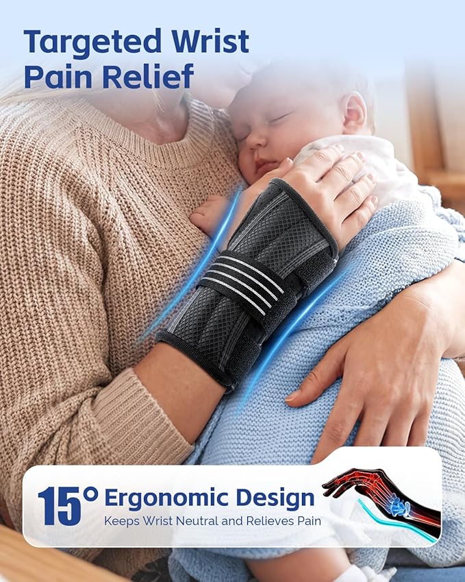 FEATOL Lightweight Carpal Tunnel Wrist Brace for Daily Work, 7 inches Comfortable & Adjustable Night Support for Women Men, Hand Brace With Splint Pain Relief for Tendonitis, Sprains, Arthritis,Left Hand, Medium