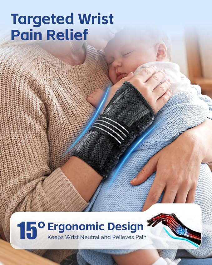 FEATOL Lightweight Carpal Tunnel Wrist Brace for Daily Work, 7 inches Comfortable & Adjustable Night Support for Women Men, Hand Brace With Splint Pain Relief for Tendonitis, Sprains, Arthritis, Right Hand, Large