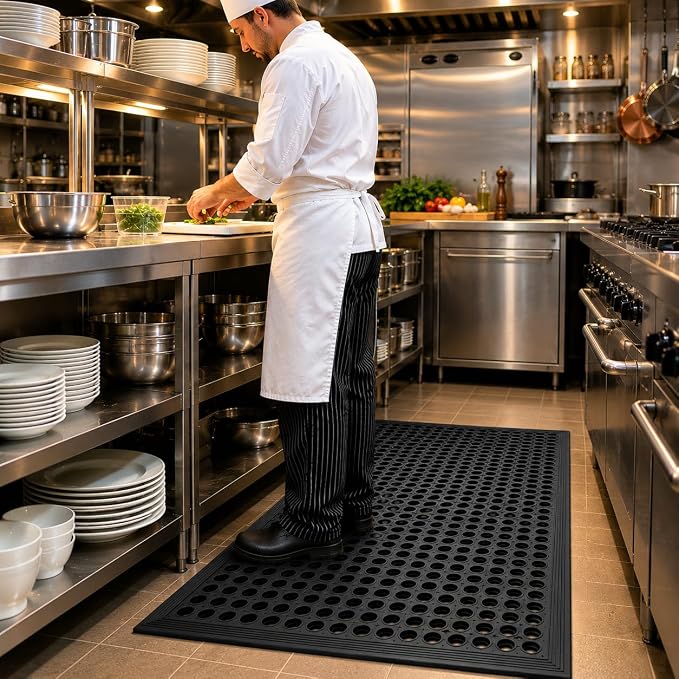 UNIMAT-Anti-Fatigue Outdoor Rubber Drainage with Non-Slip Backing Heavy Duty Mat for Restaurant Industrial Use-3'x 5' Black Mat-Ideal Bar Accessory | Non-Slip Backing, Heavy Duty, Restaurant Industrial Use, Ideal Bar Accessory