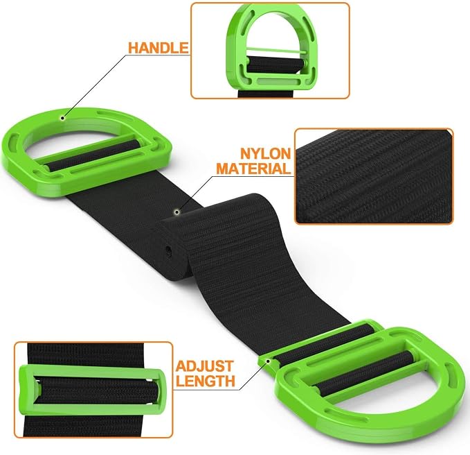 Adjustable Lifting Moving Straps - 2 Pack Furniture Moving Straps for Furniture, Boxes, Mattress, Construction Materials and Heavy, Supports Up to 600 Lbs