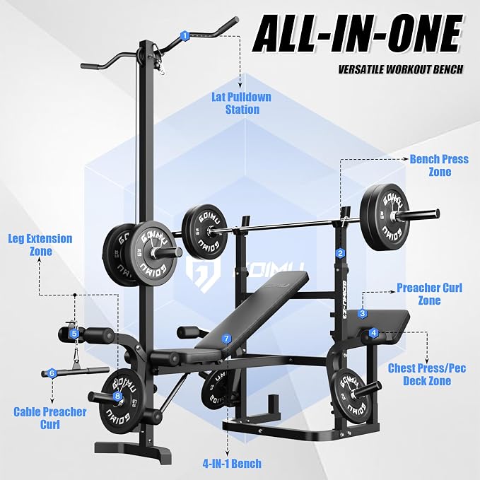 Z3 900LBS Olympic Weight Bench Set with Leg Extension, 9 in 1 Workout Press with Preacher Curl Pad and LAT Pulldown, Strength Training Bench for Home Gym