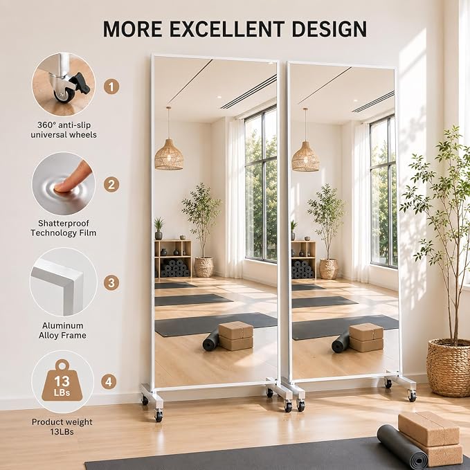 71"x40" Ultra-Light Stand Up Home Gym Mirror | Extra Large Full Body, Glassless Dance Mirror, For Home Gym, Garage, Workout, Dance Studio, Yoga