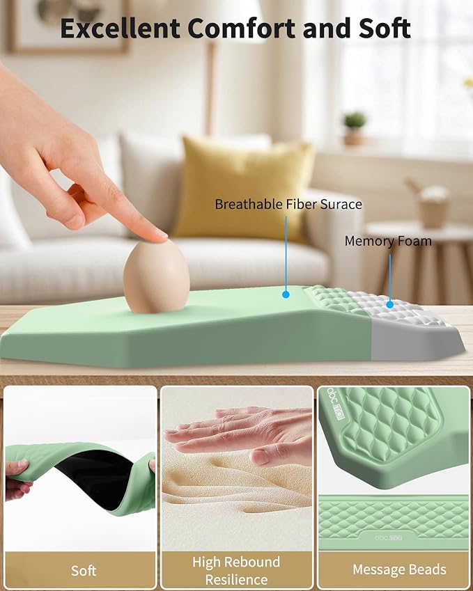 Ergonomic Mouse Pad Wrist Rest and Keyboard Wrist Rest Support Set | Massage Design Mousepad for Carpal Tunnel Pain Relief, Memory Foam, Non-Slip PU Base for Computer Desk, Green