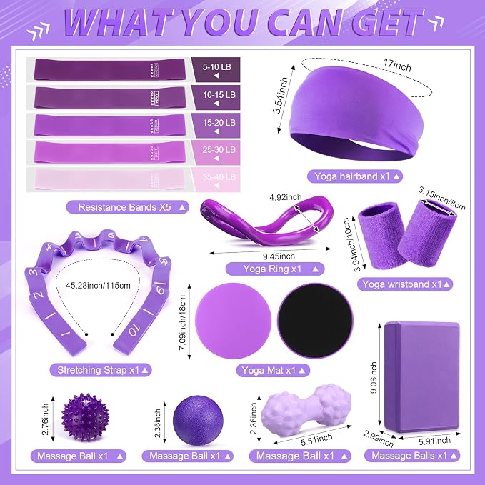 Halloscume 24 Pcs Pilates Kit, Home Pilate Equipment for Women, Pilates Ring and Ball Set with Stretching Strap, Water Bottle, Magic Circle, Yoga Ring, Gym Bag, Resistance Band, Anti Slip Sock