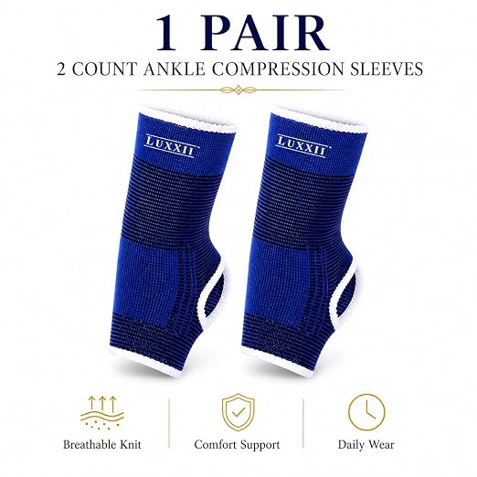 2 Pack Compression Ankle Brace Support Sleeve for Women & Men, Breathable Elastic Ankle Wrap for Sprained Ankle, Plantar Fasciitis, Achilles Tendonitis, Running, Sports, Gym