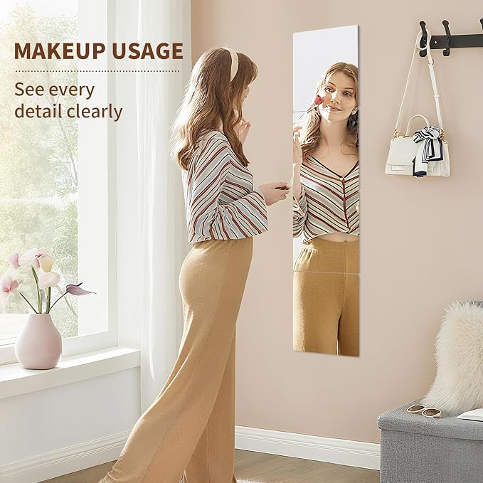 6-Piece Thick Acrylic Mirror Set for Walls, 12 x 12 inch self-Adhesive Frameless Small Mirror Tiles, Flexible Plastic Lenses for Bedroom, Home, and Gym Doors(6 pcs 12x12inch)