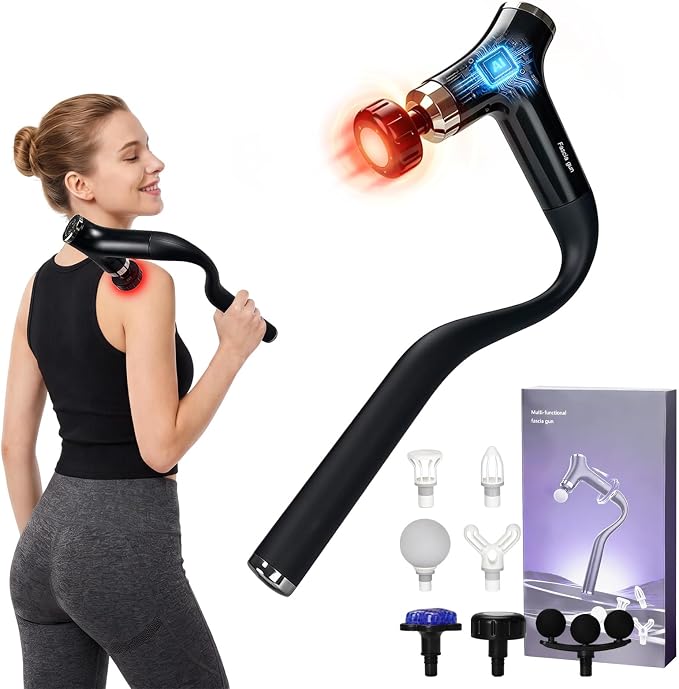 Sfozstra Massage Gun: Heat Cold Therapy Red Light Long Handle Massager | 12 Speeds/660nm Red LED / 850nm Infrared / 3000RPM Motor / Smart Pressure Sensor / Quiet Portable Design/