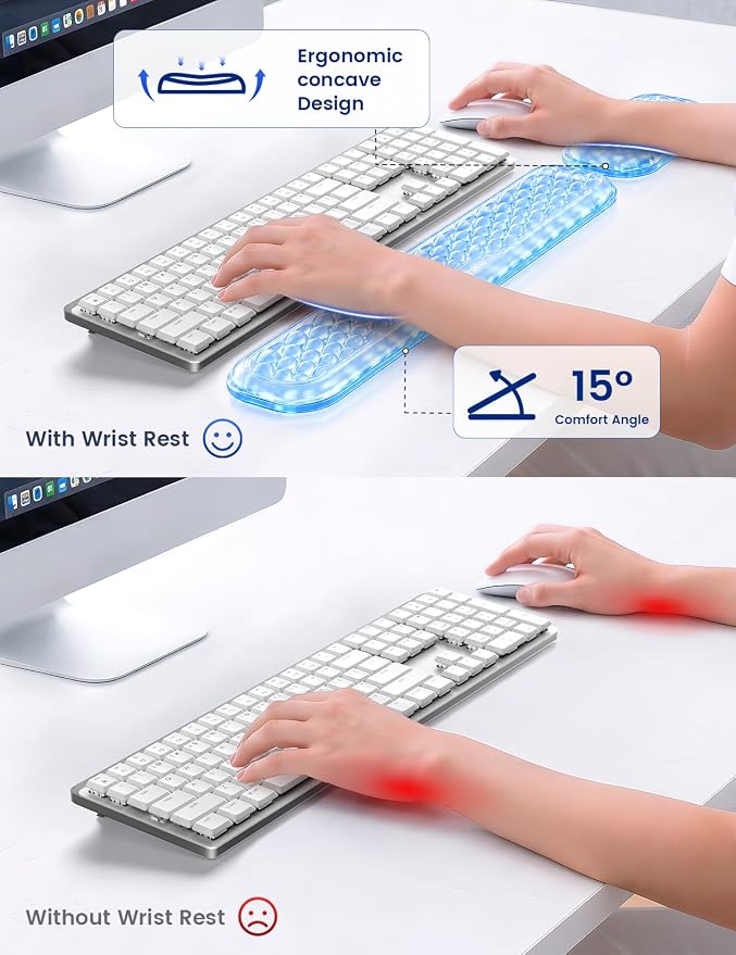 Vaydeer Gel Wrist Rest for Keyboard and Mouse, Ergonomic Keyboard Support Pad with Non-Slip Base, Soft Wrist Support for Typing, Home Office, Gaming, Laptop, Clear