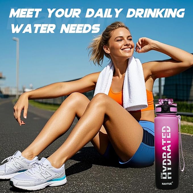 Water Bottle 32 oz Motivational Time Marker Tritan Bottle | BPA-free Tritan water bottle with time marker leakproof Lightweight portable Easy Clean Brush for Gym, Travel, School, Office