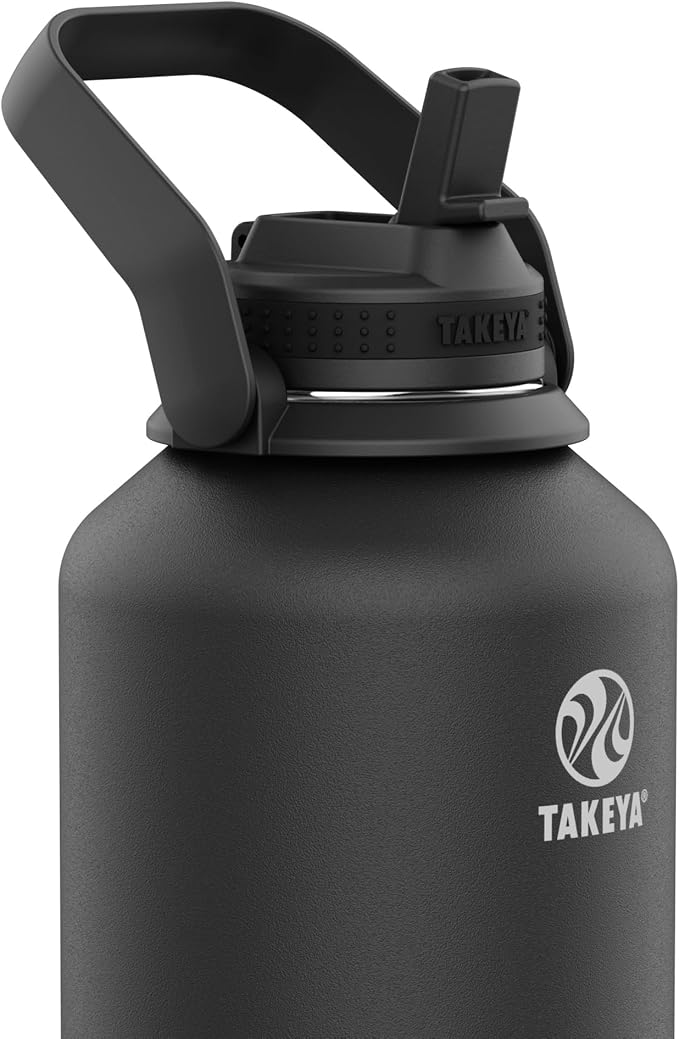 Takeya 64 oz Actives Stainless Steel Water Bottle with Straw Lid – Leakproof, Double-Wall Insulated, Keeps Drinks Cold 24 hrs/Hot 12 hrs, BPA-Free, Powder-Coated, Gym & Travel, Onyx