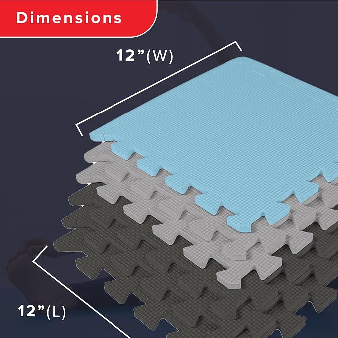 We Sell Mats 3/8" Thick Multipurpose EVA Foam Exercise Floor Mat, 12"x12" Interlocking Kid-Friendly Tiles, Anti-Fatigue for Home, Gym, Playpens, Classrooms
