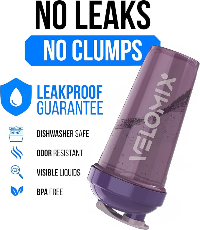 VELOMIX 2 Pack 28oz Protein Shaker Bottle for Protein Mixes, Purple Mix | 2x Wire Whisk, Leak Proof Shaker Cups for Protein Shakes, Stackable, Dishwasher safe, BPA free, Pre Workout and Fitness ready