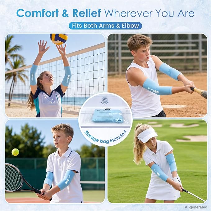 Youth Elbow Ice Pack, Blue, Medium | Youth elbow cold sleeve set supports cyclic cooling to relieve sports soreness, joint stiffness & post-training fatigue