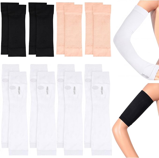 SATINIOR 8 Pairs Sun Protection Cooling Arm Sleeves Upper Compression Sleeve Plus Size Slimming Arm Shaper Wrap for Women