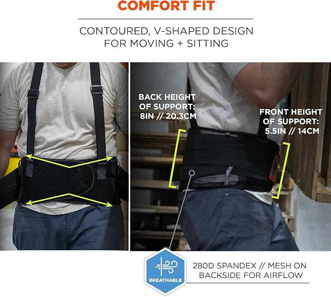 Ergodyne ProFlex 1100SF Back Support Brace, 8" Spandex Belt, Patented Stays Provide Added Support, Medium
