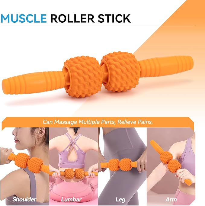 5 in 1 Foam Roller Set, High Density Patented Exercise Roller | Deep Tissue Massage Roller Stick, Massage Ball, Resistance Band for Pilates, Yoga, Whole Body Fitness Exercise, Orange