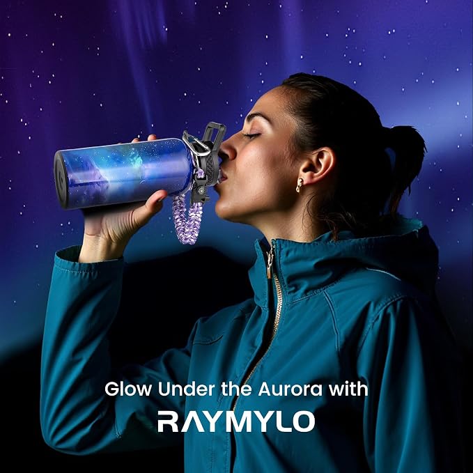 RAYMYLO Insulated Water Bottle 32 oz, Triple Wall Vacuum Stainless Steel | (Cold for 24Hrs, Hot for 12Hrs), Leak Proof & Non-BPA, Modern Water Flask Jug with Paracord Handle & Straw Spout Lids