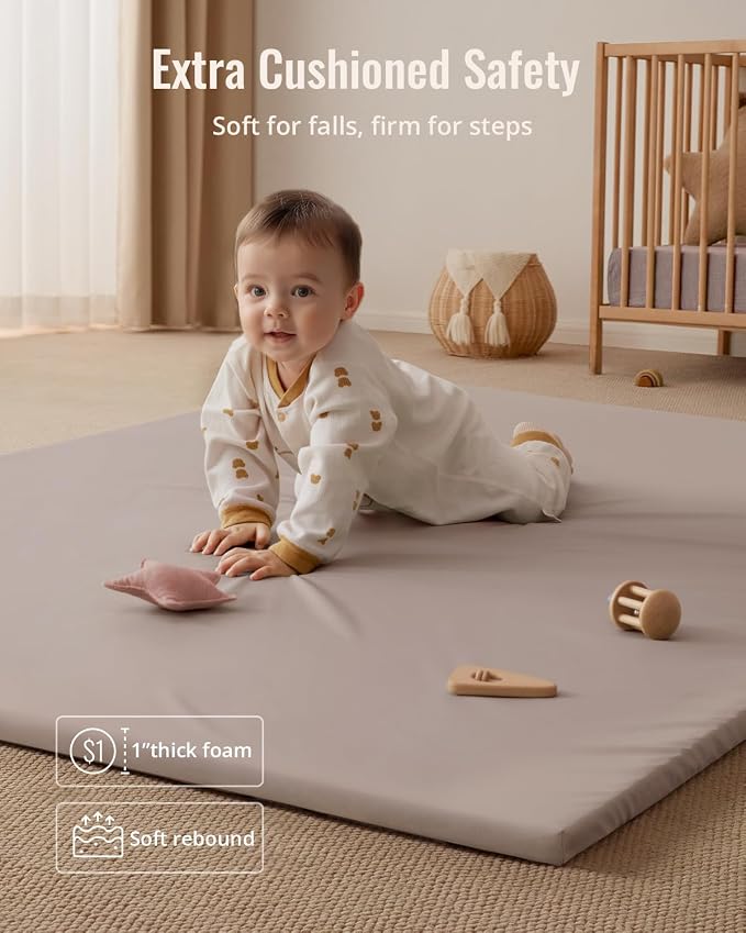 Blissful Diary Vegan Leather Baby Play Mat, 71''x59'', Taupe | thick cushion, safe and soft fabric, waterproof and wip clean, indoor use, non-slip bottom, stylish mordern decor