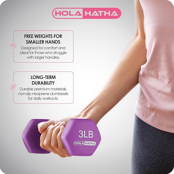 HolaHatha 1, 2 and 3 lb Neoprene Dumbbell Strength Training Weight Set with Rack